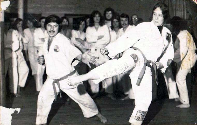 Ann sparring with her instructor, Don Snaith, 1973 — Newmillerdam Karate Club